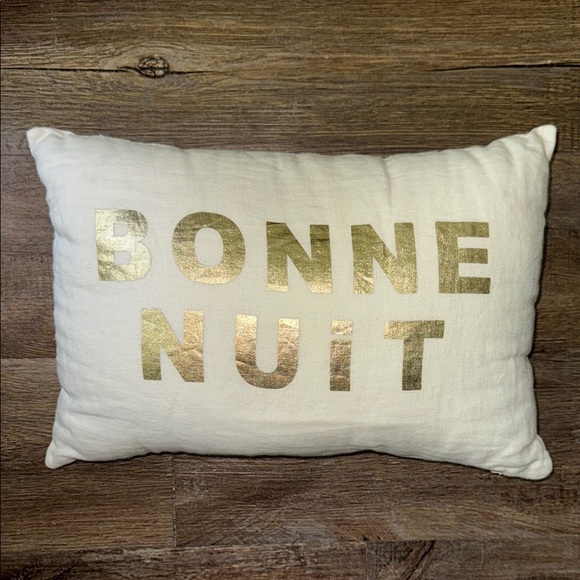 Magaschoni Bonne Nuit White Pillow with Metallic Gold Letters and Spades on back